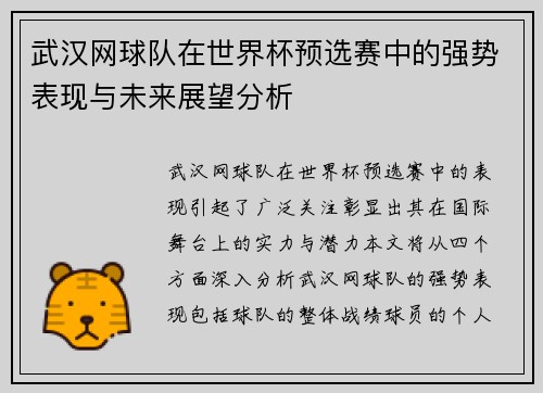武汉网球队在世界杯预选赛中的强势表现与未来展望分析