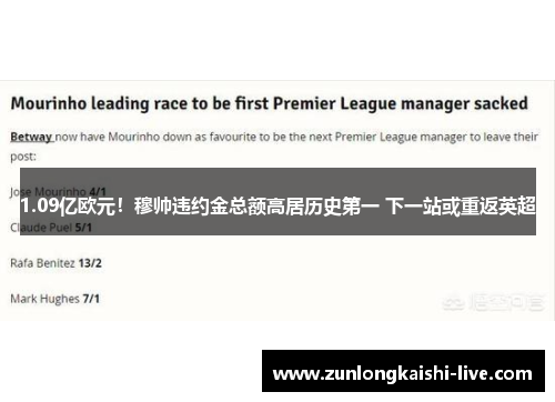 1.09亿欧元！穆帅违约金总额高居历史第一 下一站或重返英超