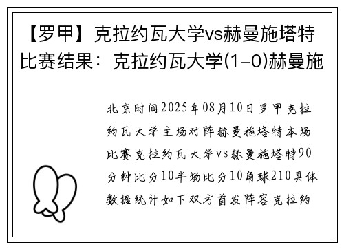 【罗甲】克拉约瓦大学vs赫曼施塔特比赛结果：克拉约瓦大学(1-0)赫曼施塔特比分战报